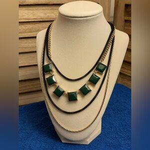 New York & Company Green and Gold Multi-Layer Necklace